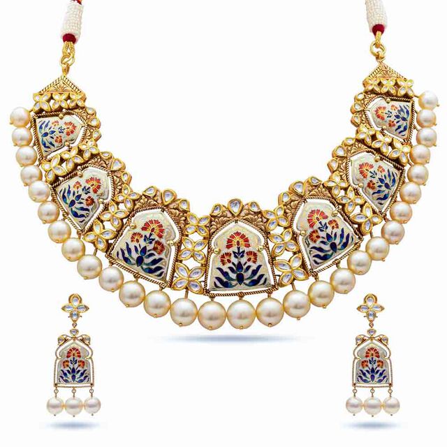 Pichwai Essence Gold Necklace Set,,hi-res 