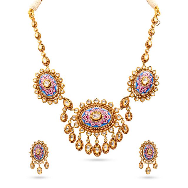 Lotus Blooms Heritage Gold Necklace Set,,hi-res 