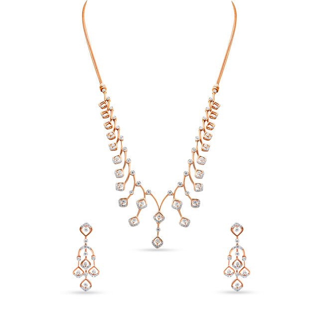 Geometric Diamond Cascade Necklace and Earrings Set 