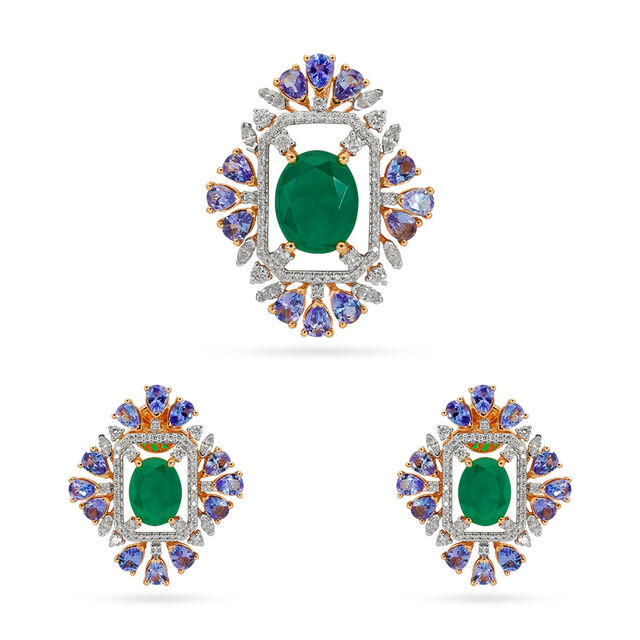 Tanishq 18 Karat Diamond Pendant and Earrings Set for Women 