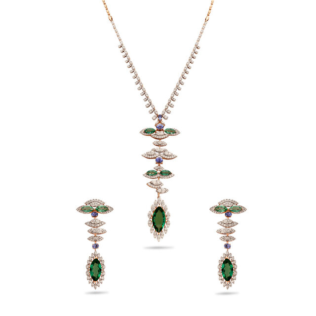 Tranquil Monsoon Lotus Gold and Diamond Necklace Set,,hi-res 