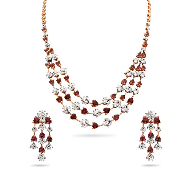 Crimson Harmony Gold Necklace and Earring Set,,hi-res 