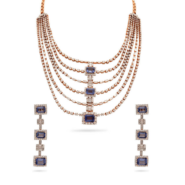 Royal Azure Symphony Gold Necklace and Earring Set,,hi-res 