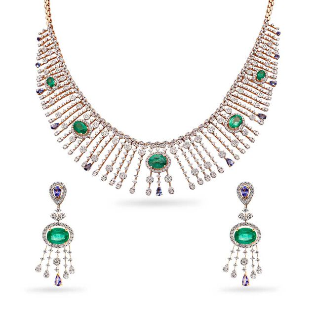 Peacock Spirit Diamond Necklace and Earring Set,,hi-res 
