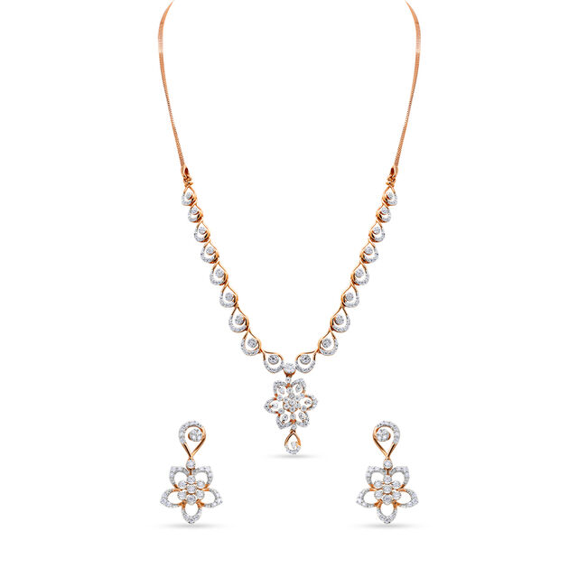 Floral Diamond Necklace and Earrings Set 