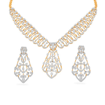 Geometric Leaf Diamond Necklace Set