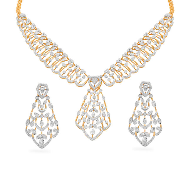 Geometric Leaf Diamond Necklace Set 