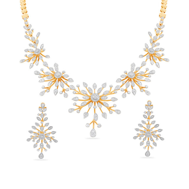 Enchanted Diamond Floral and Leaf Necklace Set 
