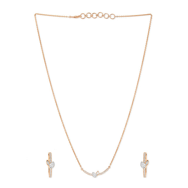 Tanishq 18KT Diamond Pendant with Chain and Earrings Set for Women 