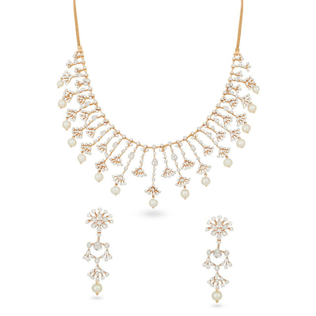 Pearlescent Cascade Gold Necklace Set 