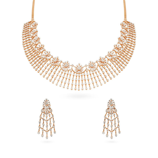 Tanishq 18 KT Diamond Necklace Set for Women 