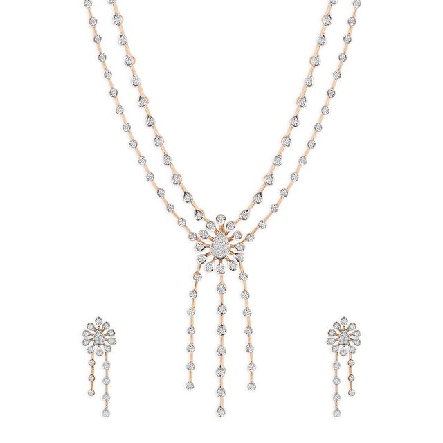 Tanishq 18KT Diamond Neckwear with Earrings for Women 