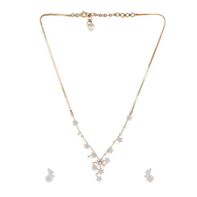 Tanishq 18KT Diamond Neckwear with Earrings for Women 