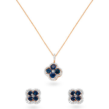Tanishq 18 KT Diamond Pendant with Chain and Earrings Set for Women