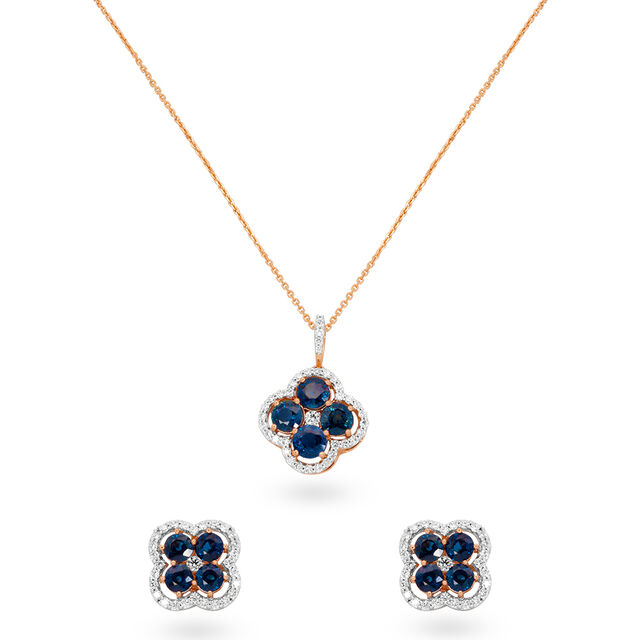 Tanishq 18 KT Diamond Pendant with Chain and Earrings Set for Women 