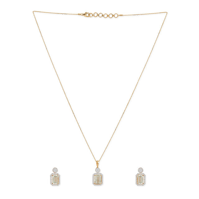Tanishq 18KT Diamond Pendant with Chain and Earrings Set for Women 