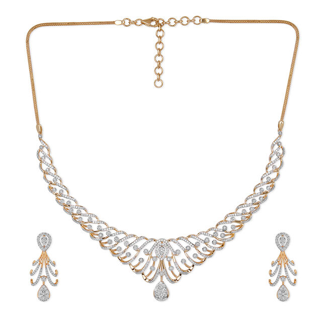 Tanishq 18KT Diamond Necklace Set for Women 