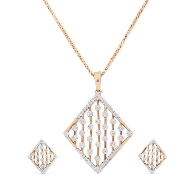 Tanishq 18KT Diamond Pendant and Earrings Set for Women 