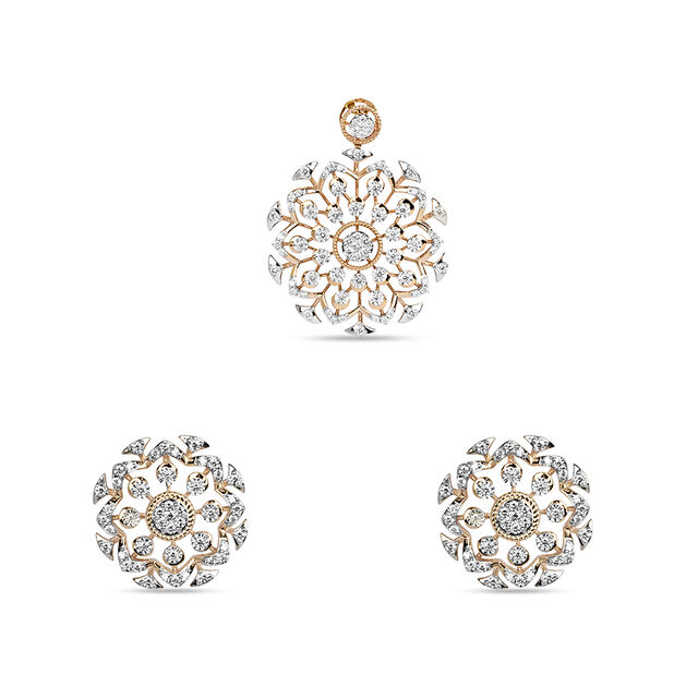 Tanishq 18KT Diamond Pendant and Earrings Set for Women 