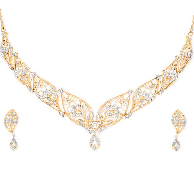 Tanishq 18KT Diamond Necklace with Earrings for Women 