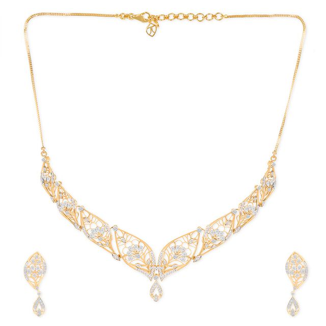 Tanishq 18KT Diamond Necklace with Earrings for Women 3