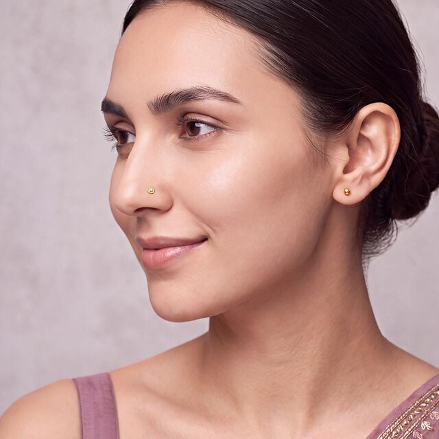 Single Stone Diamond and Gold Nose Pin,,hi-res 3