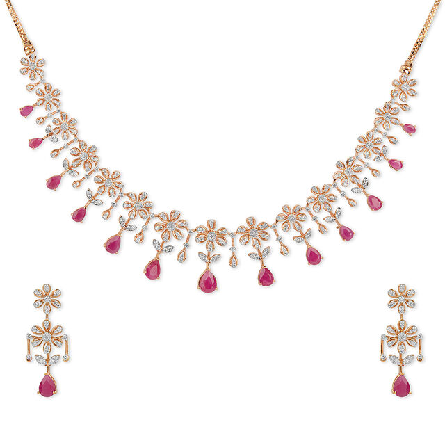 Tanishq 18KT Diamond Necklace Set for Women 