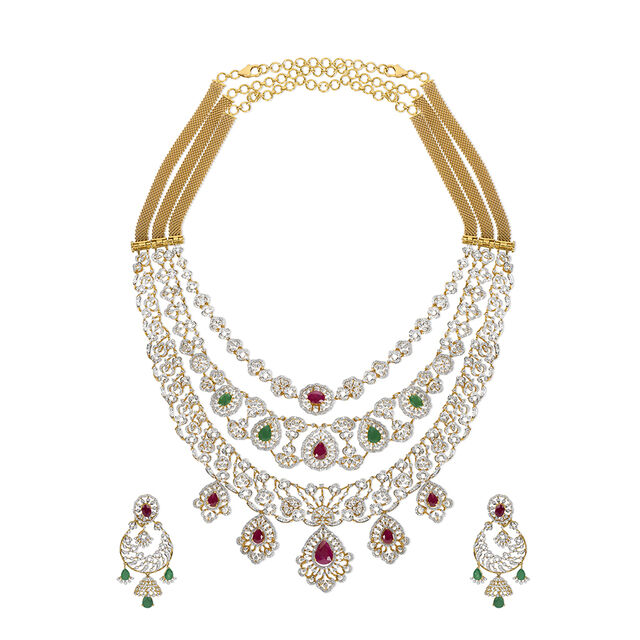 Tanishq 18KT Diamond Necklace Set for Women 