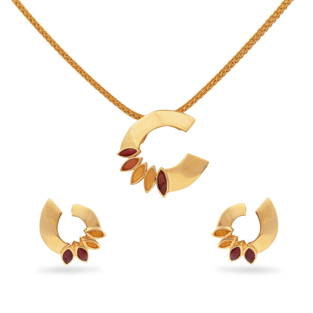 Exquisite Gold Pendant and Earring Set,,hi-res 