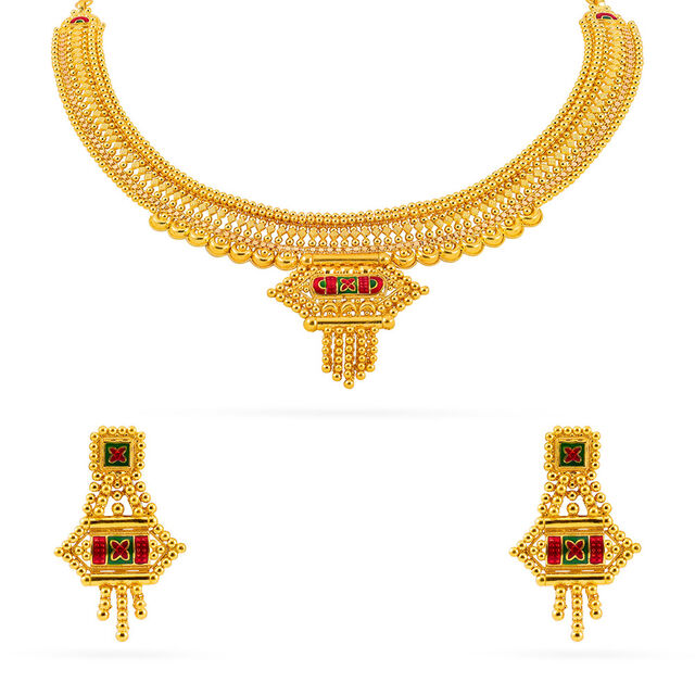 Geometric Symphony Gold Necklace 