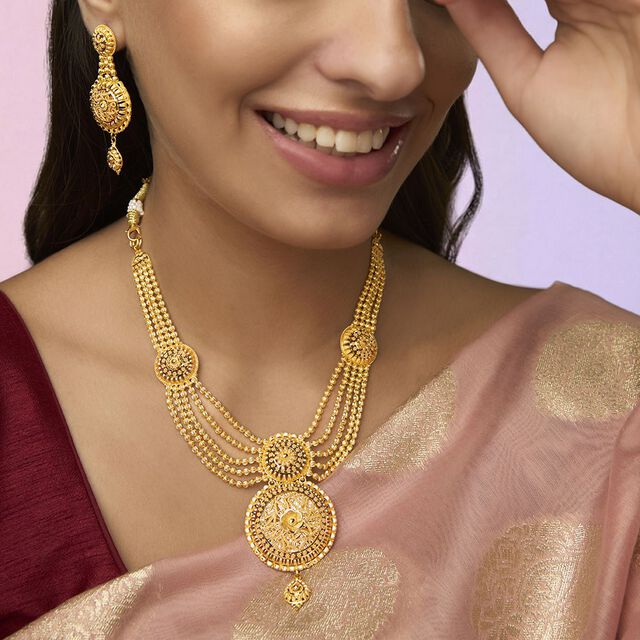 Tanishq 22KT Gold Neckwear with Earring for Women 2