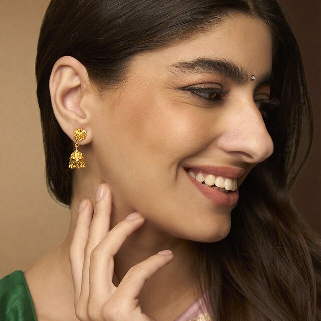 Opulent Gold Jhumka Style Earrings,,hi-res 2