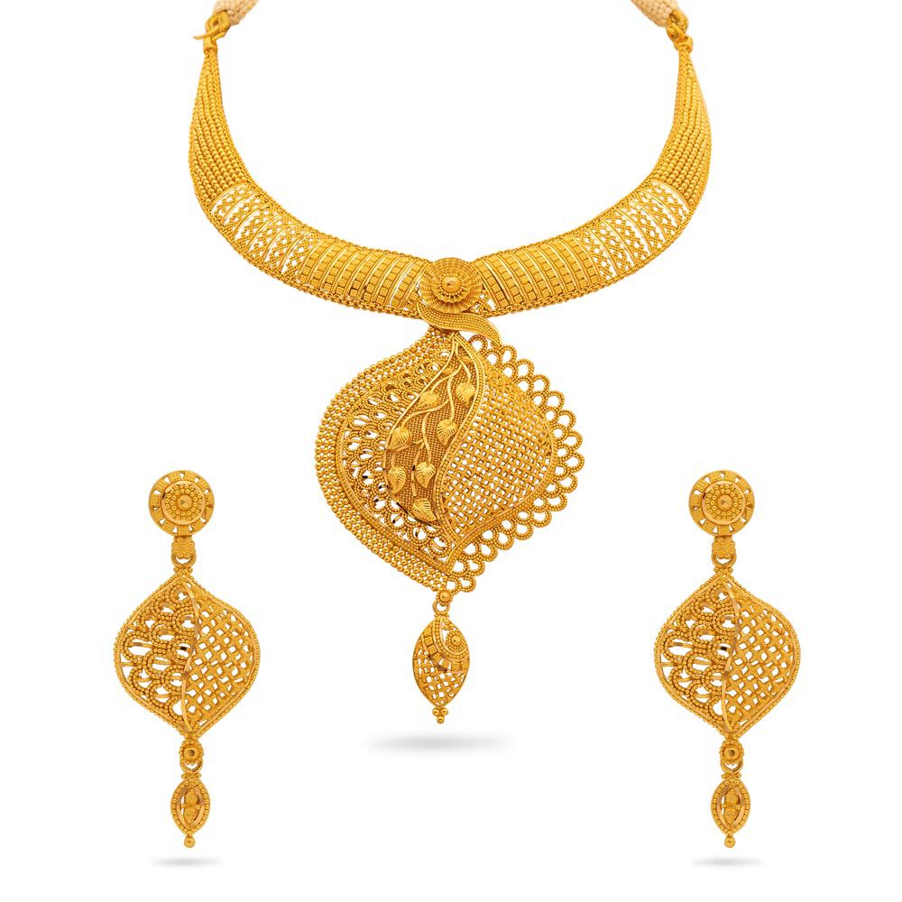 Buy Floral Elegance Gold Necklace Set at Best Price Tanishq US