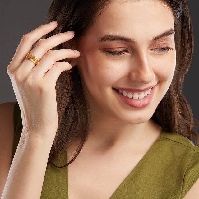 Textured Broad Gold Ring For Men,,hi-res 2
