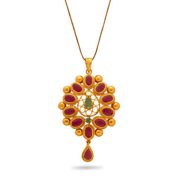 Gold Floral Pendant with Rubies