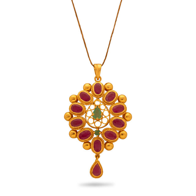 Gold Floral Pendant with Rubies,,hi-res 