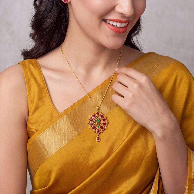 Gold Floral Pendant with Rubies,,hi-res 2