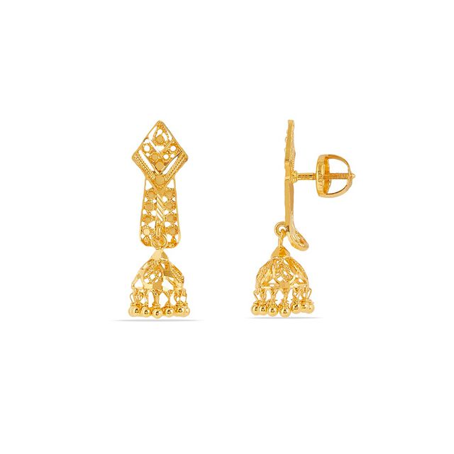 Enchanting 22 Karat Yellow Gold Mesh Pattern Jhumka Earrings 2