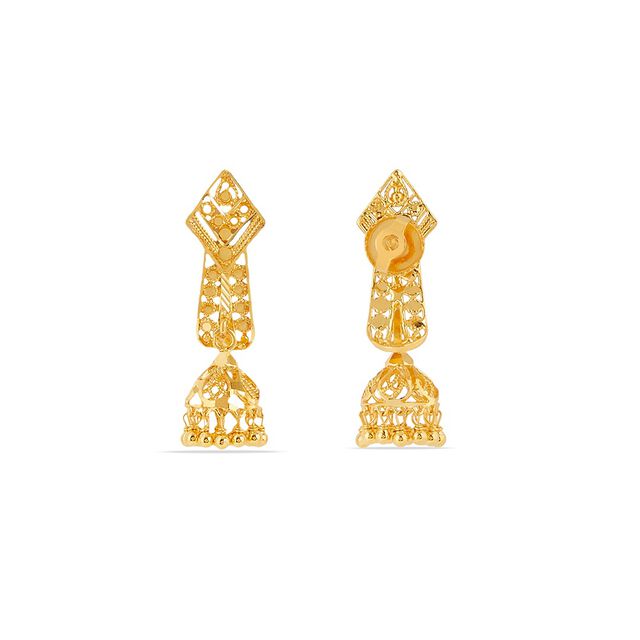 Enchanting 22 Karat Yellow Gold Mesh Pattern Jhumka Earrings 3