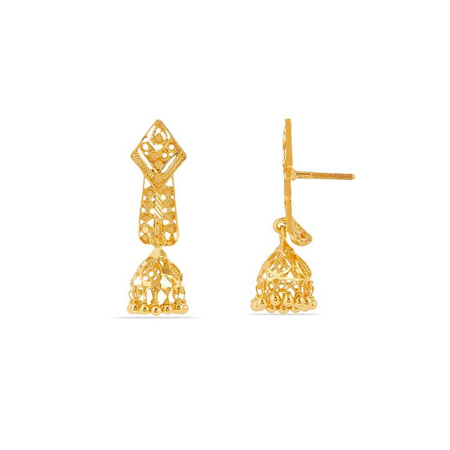 Enchanting 22 Karat Yellow Gold Mesh Pattern Jhumka Earrings 4