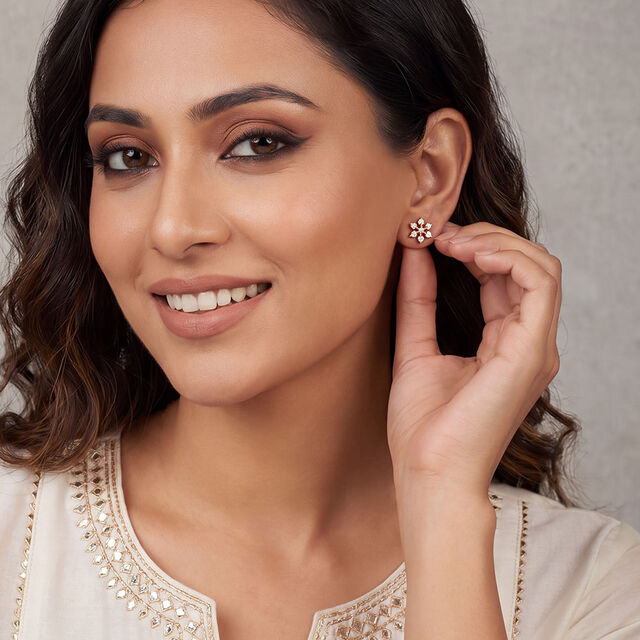 Classic 22 Karat Yellow Gold And Diamond Floral Studs,,hi-res 2