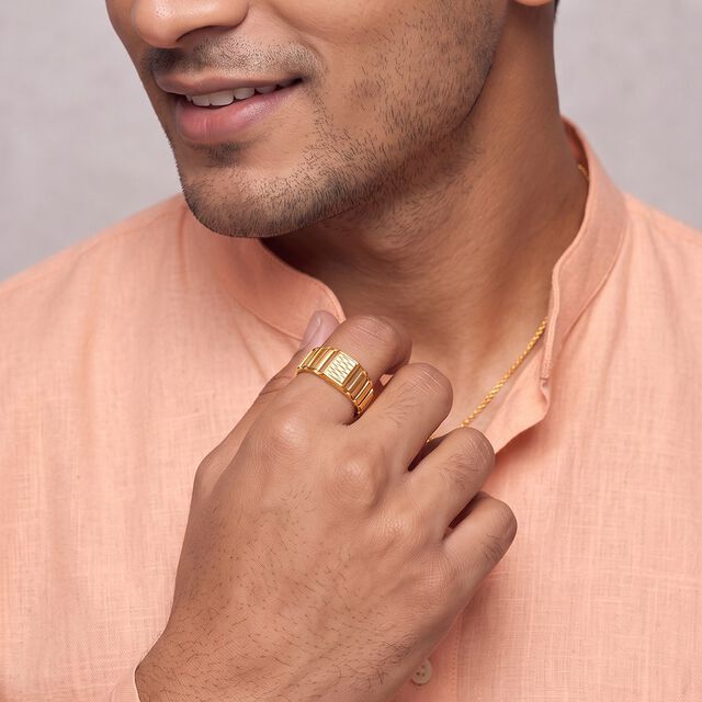 Stylish Gold Mesh Ring for Men,,hi-res 2