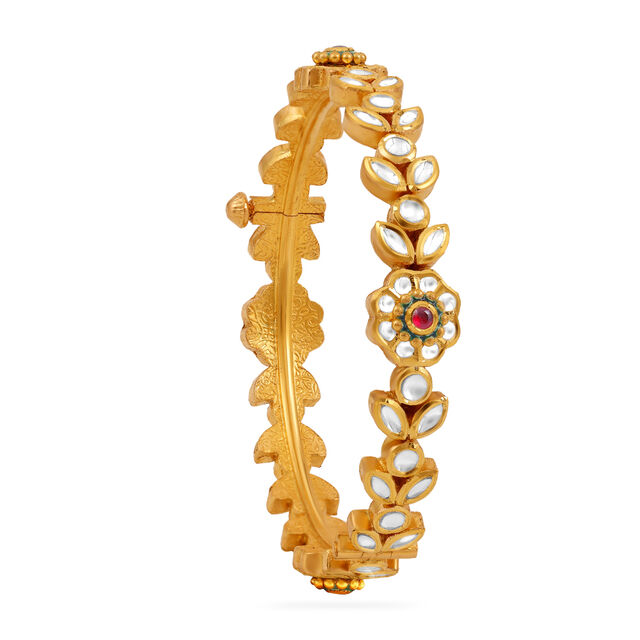 Kundan-Inspired Glass and Gold Bangle 2