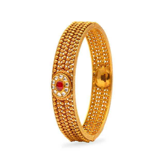 Ornate Motifs Gold Bangle,,hi-res 2