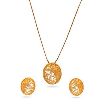 Tanishq Gold Pendant and Earrings Set