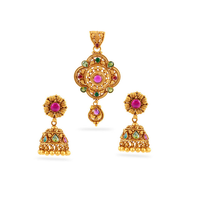 Traditional Gold Mandala Pendant Set 
