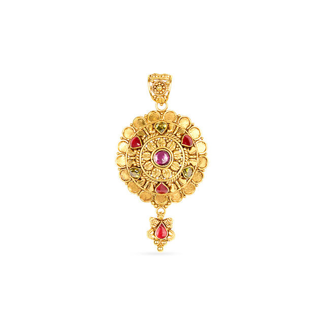 Tanishq 22KT Synthetic Stone Pendant with Earring for Women 3