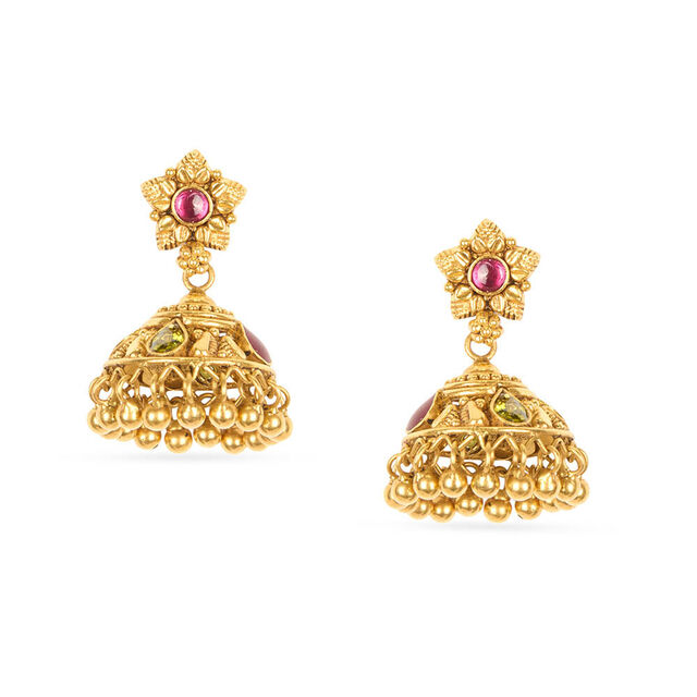 Tanishq 22KT Synthetic Stone Pendant with Earring for Women 5