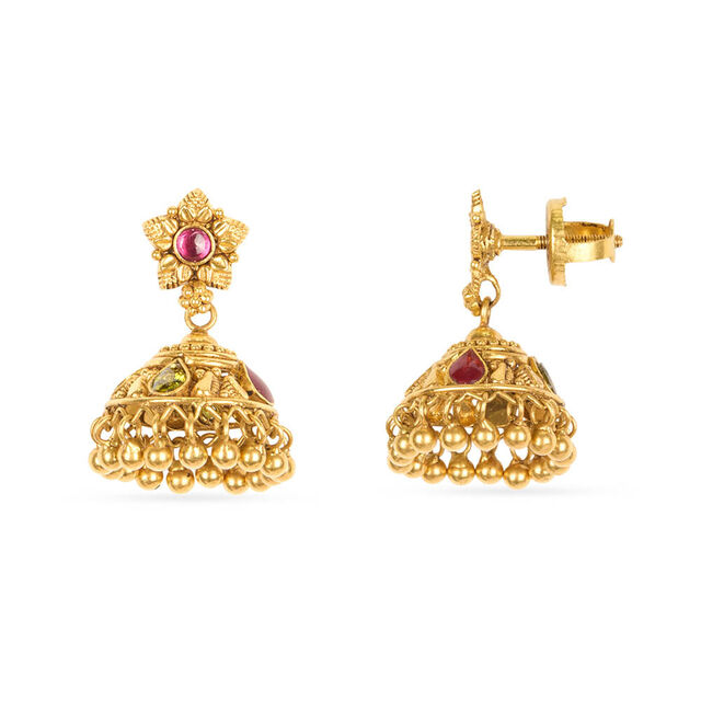 Tanishq 22KT Synthetic Stone Pendant with Earring for Women 6