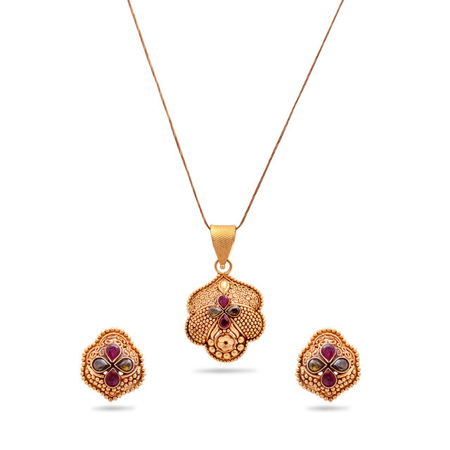 Floral Earrings and Pendant Filigree Set,,hi-res